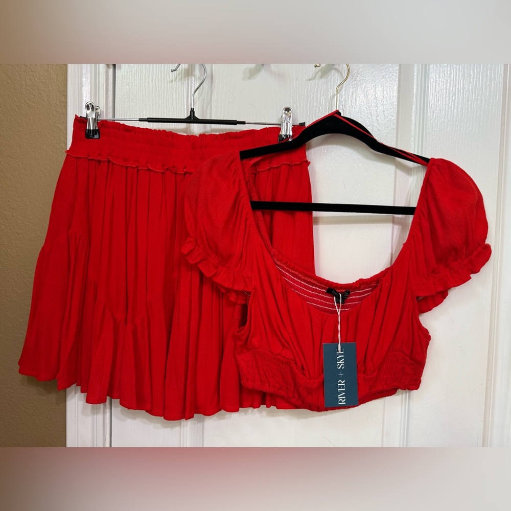 NWT L Papermoon Red Two-Piece Skirt Set